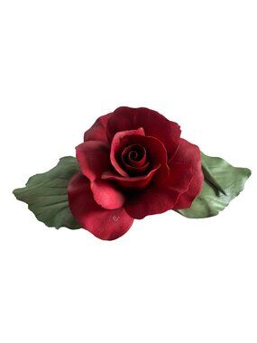 Dea Capodimote Red Rose with Leaves Porcelain Figure Made in Italy